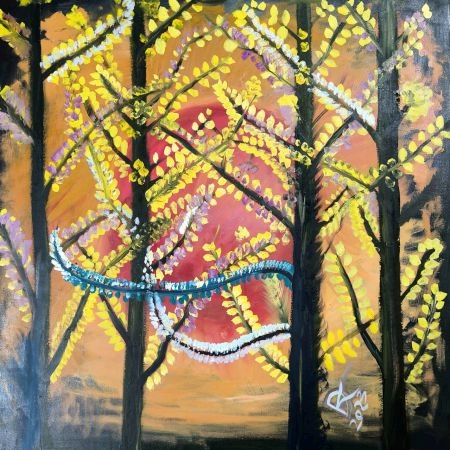 Black Forest Oil Canvas Painting by Artist Debayan Kundu 30 x 30 Inches